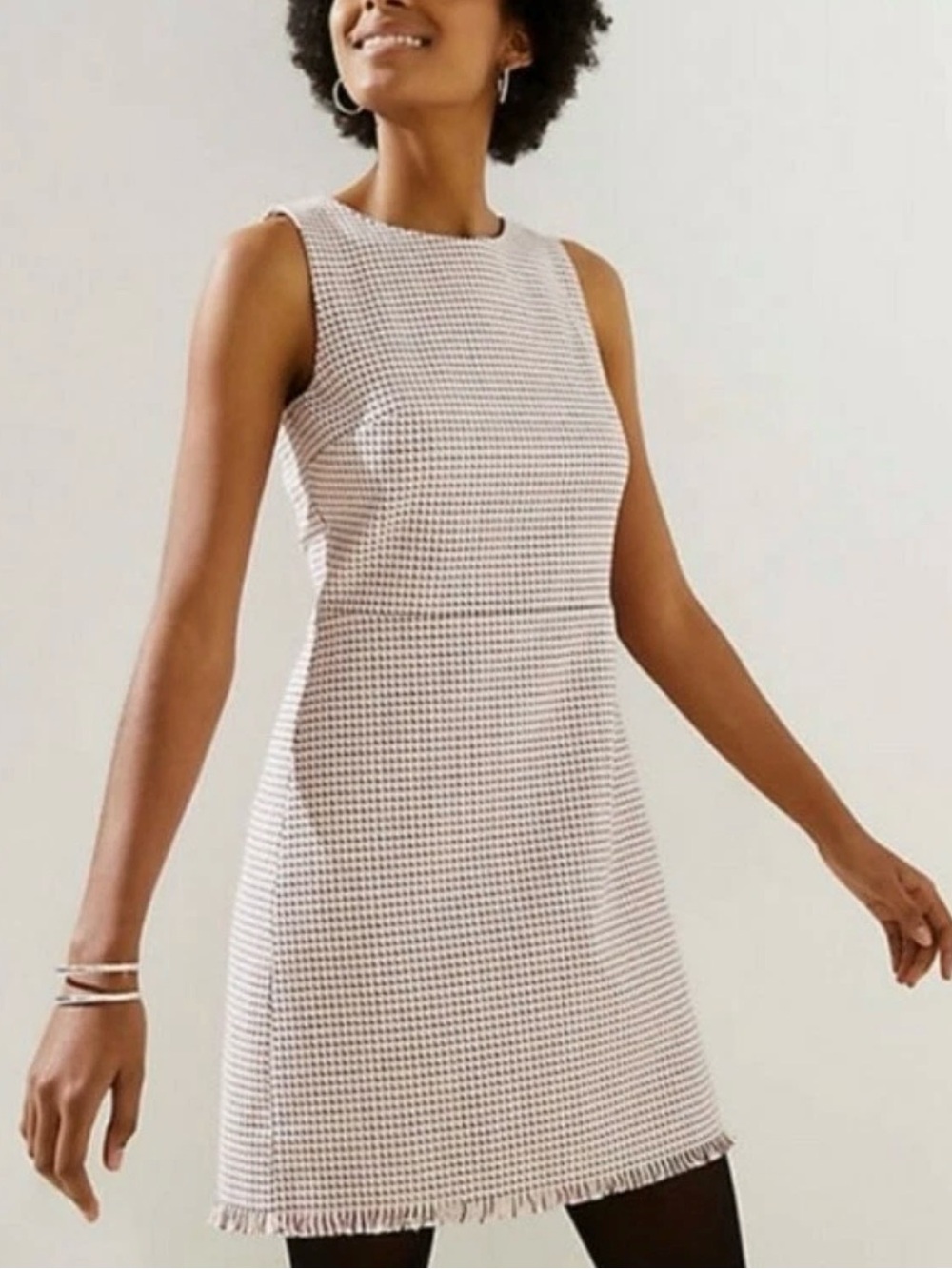 Loft Pink and Black Tweed Fringe Sheath Dress
